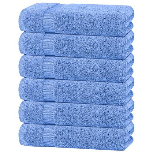 White Classic Wealuxe Light Blue Bath Towels 24x50 Inch Cotton Towel Set for Bathroom Hotel Gym Spa Soft Extra Absorbent Quick Dry 6 Pack