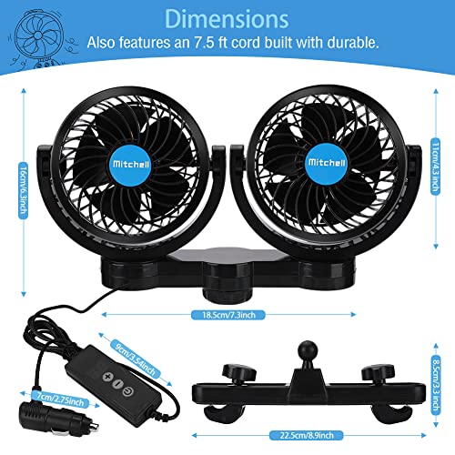 Kannino Car Fan Car Cooling Air Fan 12V Electric Auto Cooling Fan For Backseat, Portable Brushless Car Fans 360° Dual Head Rotatable Rear Seat Air Fan With 12 Blocked Regulation For Suv, Rv, Vehicles #TOP6