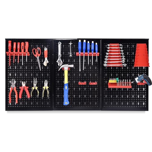 SOARS Pegboard Metal 120 x 60cm, Organizador de Herramienta de Pared, con 20 Accesorios para Taller y Garaje