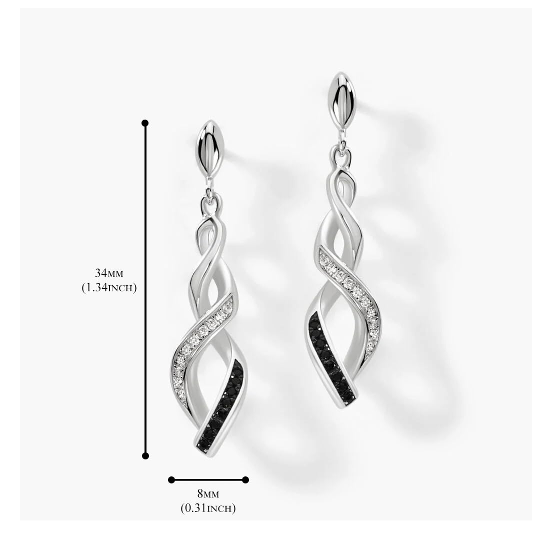 Ohrringe Silber 925 Hängend Lang mit Zirkon und Schwarzem Spinell Minimalistisch Geometrie Zweifarbiger Glitzer Ohrringe Hypoallergen Geeignet für den Alltag hängeohrringe Damen Modeschmuck