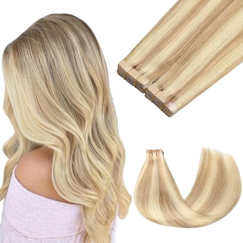 GOO GOO Tape in Hair Extensions Human Hair, 18A/613A Dark