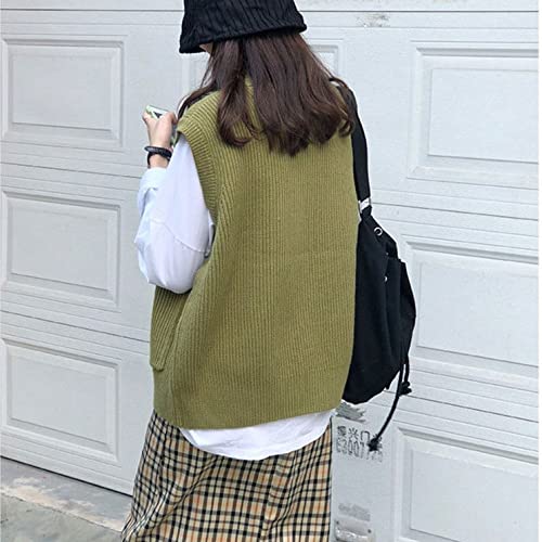 Tjlss Knitted Sweater Vest Women Soft Stretchy Basic Daily V-Neck Solid Open-Stitch Female Street-Wear All-Match (Color : A, Size : One Size) #TOP3