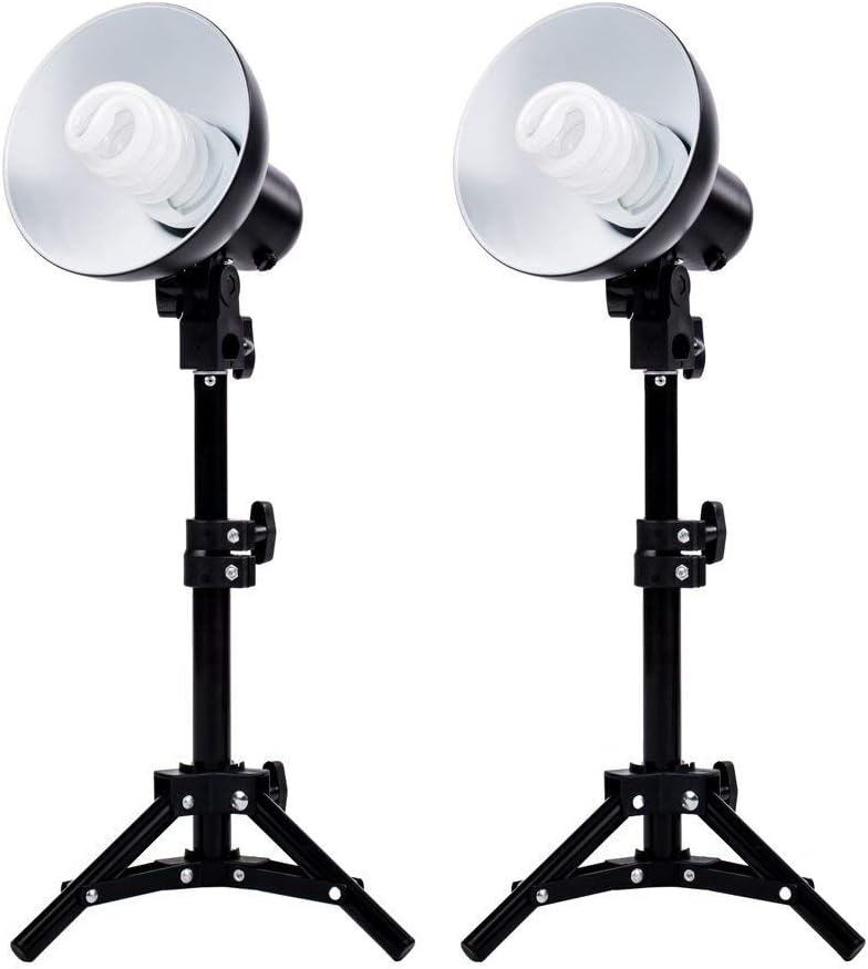 Fovitec 2-Light Table Top Fluorescent Lighting Kit, 6" Reflectors, 30W Bulbs and 15" Light Stands for Product Photography, and Video Production