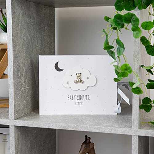 Haysom Interiors Neutral Colored Baby Shower Guest Book With 3D Silver Icons #TOP6