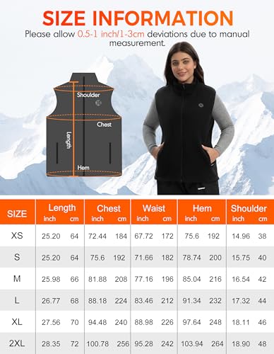 TODWARM Beheizbare Weste Damen Fleece mit Powerbank, 15 Heizzonen Heizweste Damen Fleece Leicht Wärmeweste für Camping Wandern Jagen Trekking Angeln Outdoor Aktivitäten Beheizte Weste Schwarze L