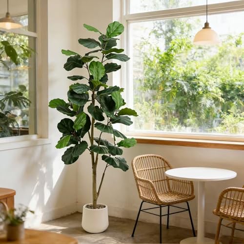 Artificial Fiddle Leaf Fig Tree, 7FT Tall Faux Ficus Lyrata