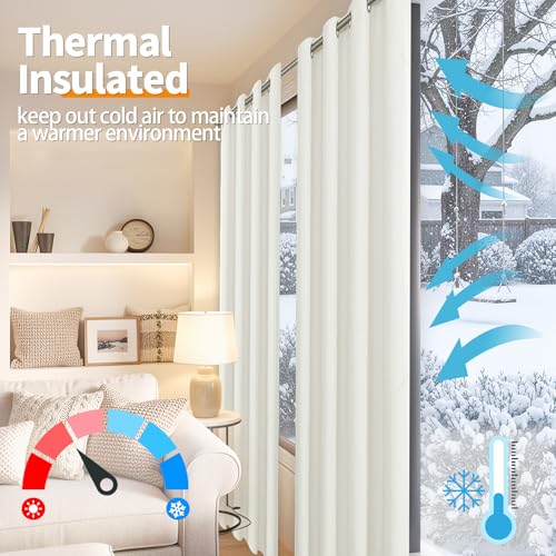 Image of YoungsTex Ivory Linen 100% Blackout Curtains 78 Inch Length for Bedroom, Thermal Insulated Black Out Drapes with Grommet for Farmhouse Living Room, 2 Panels, 52 X 78 Inch