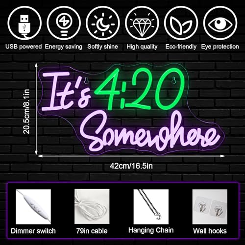 Image of Horseneon 420 Neon Sign - Green Leaf Neon Signs for Wall Decor 420 Decorations Led Signs Neon Bar Signs for Bedroom USB Light Up Sign for Home Bar Wall Man Cave Party Club Restaurant Hotel
