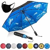 折りたたみ傘 ワンタッチ 自動開閉 メンズ 折り畳み傘 大きい 超撥水 耐強風 日傘 晴雨兼用 台風対応 梅雨対策 紫外線遮蔽 メンズ レディース おりたたみ傘 メンズ レディース 収納ポーチ付き (青空)