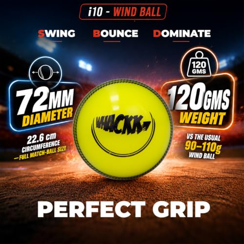 Image of WHACKK I10 T-20 Wind Ball 72MM 120GMS Seasional Color Mix 6 | Synthetic Practice Cricket Balls | Swing Balls for Match, Training, Indoor, Outdoor & Street Cricket (Yellow, Set of 6)