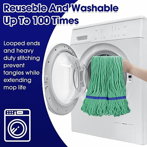 Image of Eccliy 24 Pack Commercial Mop Heads Replacement Heavy Duty 18 oz Loop End Cotton String Wet Mop Refills Washable Absorbent Reusable for Industrial Home Tile Wood Concrete Floor (Green,Blue)