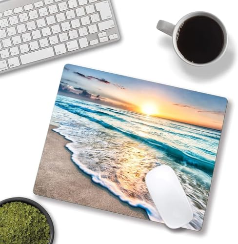 Image of Premium-Textured Printed Mouse Pad, Non-Slip Rubber Base Mousepad for Laptop, Computer & PC, 9.5x7.9 in - Enhanced Precision, Ergonomic Comfort, Ideal for Gaming & Office (Beach Sunset)