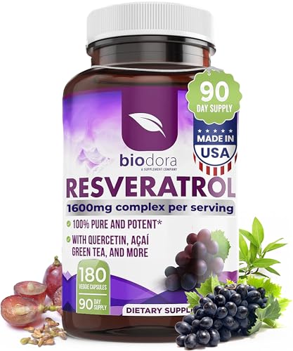 Resveratrol 1600mg - 180 Capsules | Trans-Resveratrol Antioxidant Supplement with Natural Green Tea,