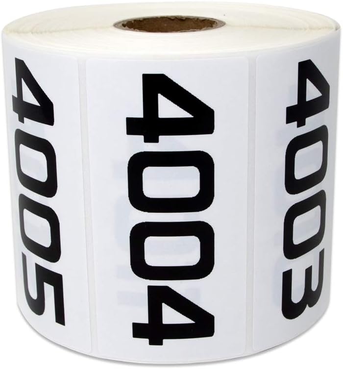 1000 Stickers - 4001-5000 Prenumbered Consecutive Number Labels for QC, Inventory, Marking, Counting - White 3 x 1.5 Inch Sticker Labels
