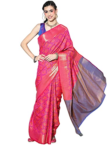 Image of AKHILAM Women's Ethnic Motif Banarasi Silk Woven Design Saree With Unstitched Blouse Piece (Pink FF02MNSV807)