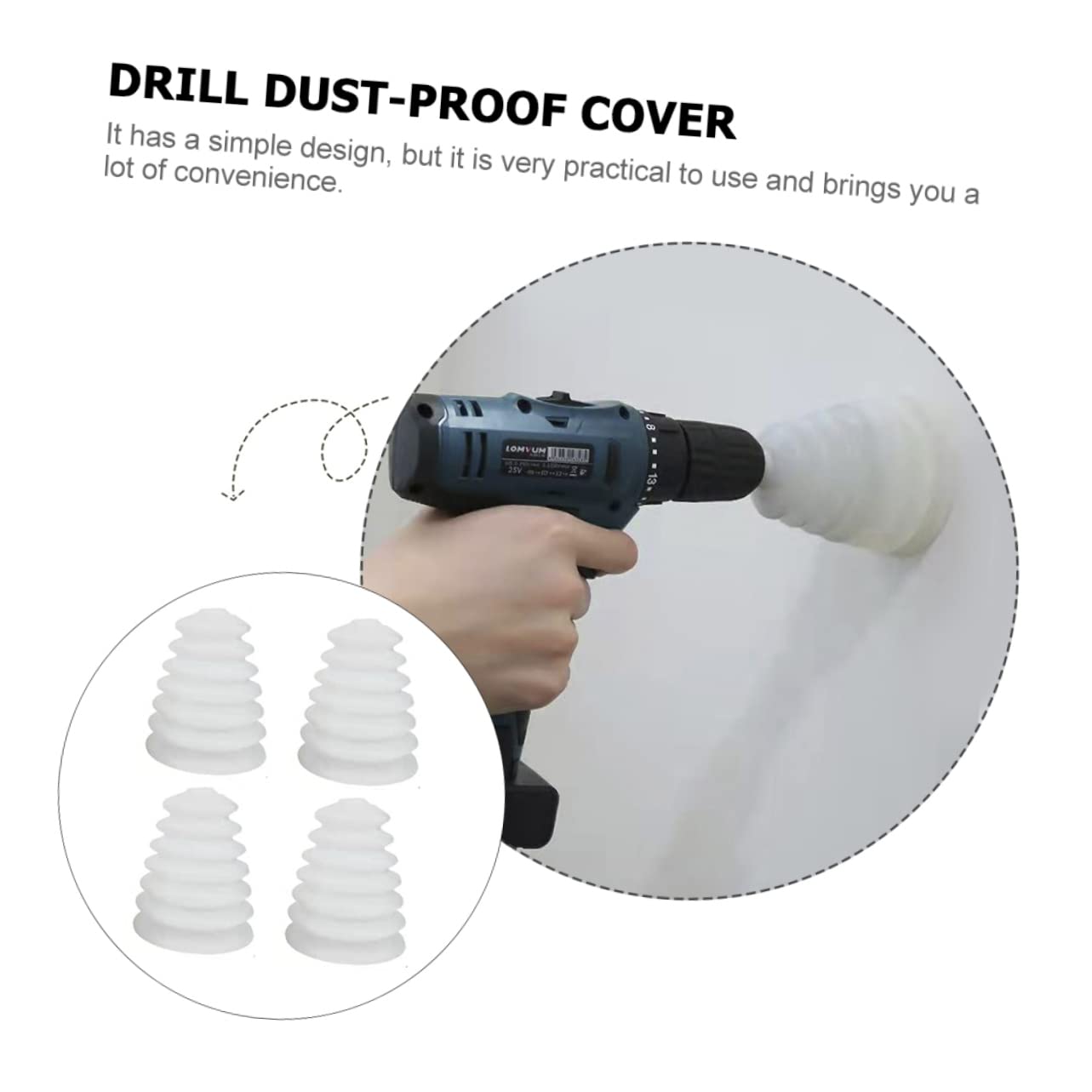 IWOWHERO 4pcs Hammer Dust Cover Drill Bit Dust Collector Hammer Drills - Cover Drill Dust Drills Collector Cover Efficient Dust Collector for Electric Drill Home Hammer White
