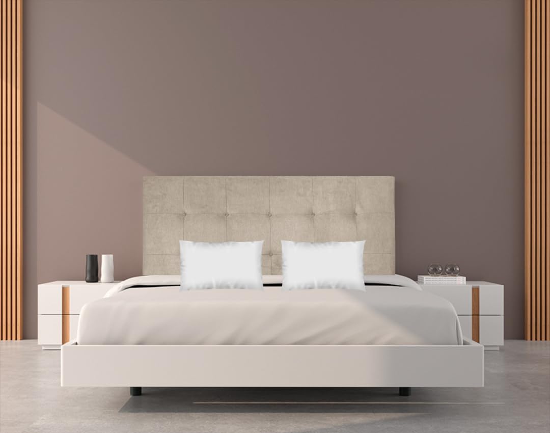 Cabecero de Cama Tela Antimanchas Modelo Lisboa | Cabecero Cama 150 | Cabezal Color Beige | Tapizado en Tela Nido AQUALINE | Medidas: 160cm x 120cm x 8cm