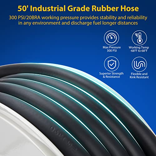 Fuel Hose Reel Retractable With Fueling Nozzle 3/4" X 50' Spring Driven Diesel Hose Reel 300 Psi Industrial Auto Swivel Heavy Duty Steel Construction Reel For Aircraft Ship Vehicle Tank #TOP2