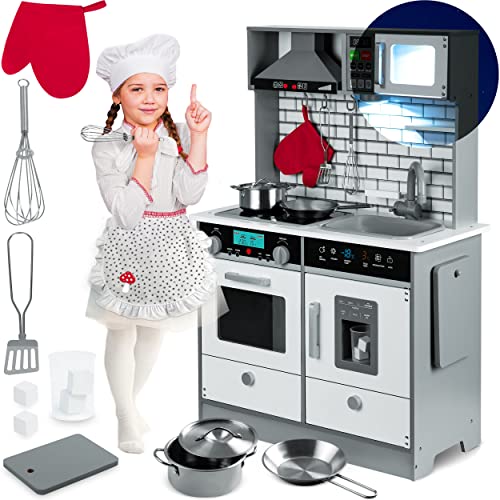 Ricokids,RC-796 Holzküche für Kinder, Spielküche aus Holz mit Eiswürfelspender und interaktivem Zubehör, Little Cook's…