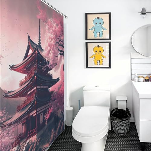 Rideau de bain temple japonais imperméable lavable idéal pour baignoire