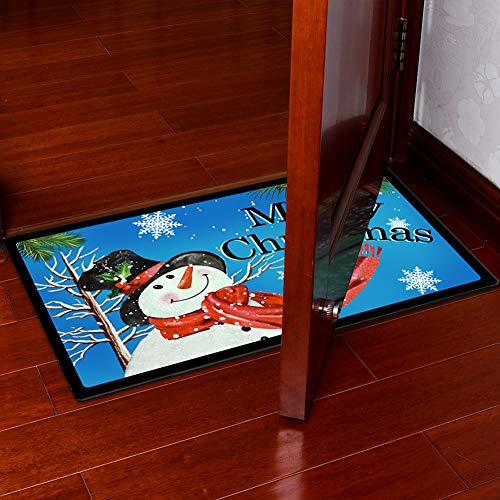 Merry-Christmas-Doormat-Snowman-Holiday-Door-Mats-Decorative-Welcome-Mat-Outdoor-Indoor-Entrance-Front-Door-Winter-Seasonal-Floor-Mats-Xmas-Entryway-Rugs-Non-Slip-173X29-InchesBlue Merry Christmas Doormat Snowman Holiday Door Mats Decorative Welcome Mat Outdoor Indoor Entrance Front Door Winter Seasonal Floor Mats Xmas Entryway Rugs Non Slip 173X29 InchesBlue
