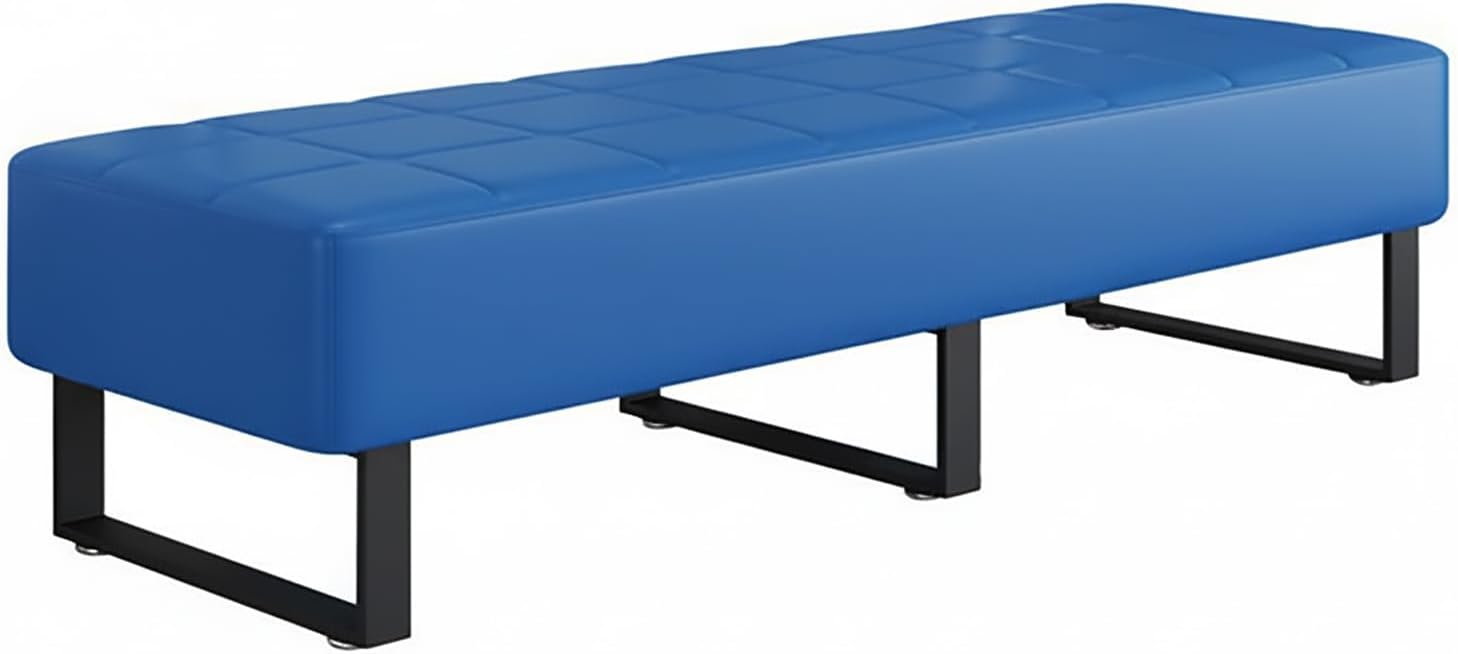 Waiting Room Bench Faux Leather Office Guest Chair Upholstered Lobby, Furniture for Home Conference Room Beauty Salon Shop Barbershop Small Space Blue 17" Dx67 Wx17 H