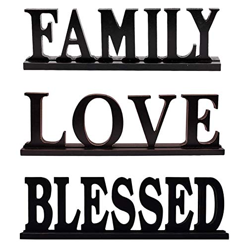 E-view Wooden Family Sign for Home Decor - Decorative Letters Tabletop Word Plaque Home DÃ©cor Accents (Set of 3-a)