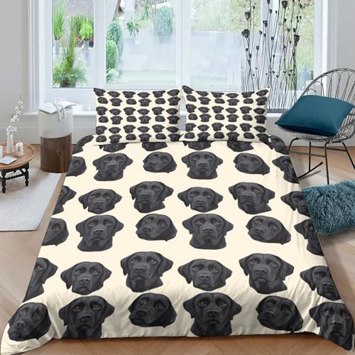 Parure de lit microfibre résistante et super douce 200x200 motif 3D Labrador noir