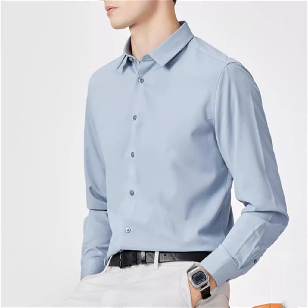 Men's Lapel Long-Sleeved Shirt Men's Fall Models Business Monochrome Shirt