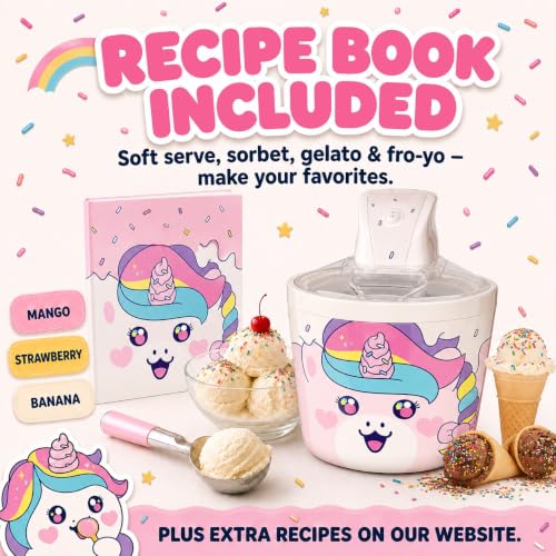 Image of Unicorn Electric Ice Cream Maker Machine for Kids - Countertop, Pink | A fun kids ice cream maker machine for homemade soft serve, sorbet, gelato & frozen yogurt. 1.2 qt small easy to use & clean