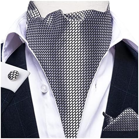WOODOR Men Vintage Black Floral Tie Self British Style Gentleman 100% Silk Cravat Necktie Pocket Square Cufflinks 3pc Set fulfill (Color : ASC-2001, Size : 1)