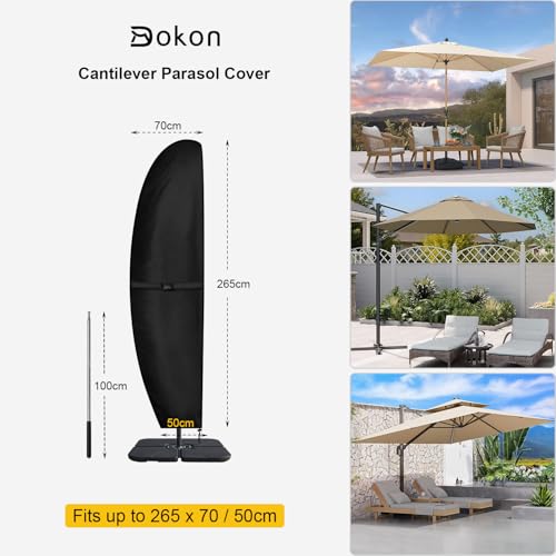 Dokon Funda Sombrilla Jardín Impermeable Funda Protectora Parasol Excentrico de 3 a 4m con Varilla, Anti Viento, Anti UV, Tela Oxford 420D Cubierta Sombrilla Excentrica (265x70/50cm) - Negro - imagen 2