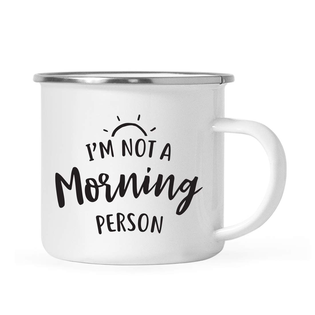 Andaz Press 11oz. Stainless Steel Campfire Coffee Mug Gift, I'm Not a Morning Person, 1-Pack, Birthday Christmas Metal Enamel Unbreakable Camping Camp Cup