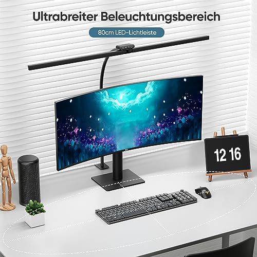 brightower Doppelkopf Schreibtischlampe LED Dimmbar, 24W 80CM Schreibtischlampe klemmbar für Homeoffice… – Ansicht 4
