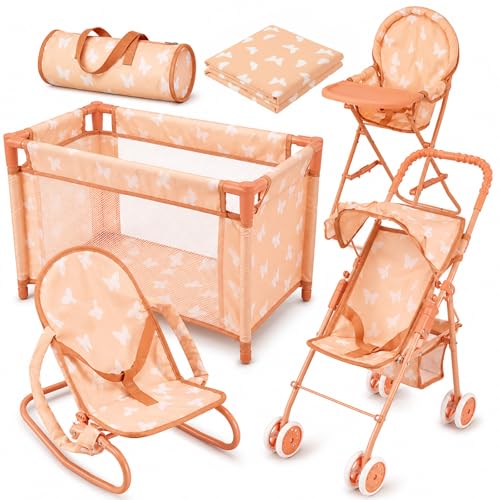 4-in-1 Baby Doll Stroller Set with Butterfly Design