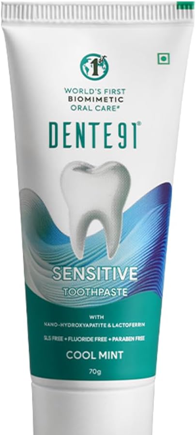 Dente91 Sensitive Toothpaste, Reduces Hypersensitivity, Strengthens Enamel, Repairs Cavities, Remineralizes Teeth, SLS Free, Fluoride Free, Paraben Free, Pack of 1, 70gm