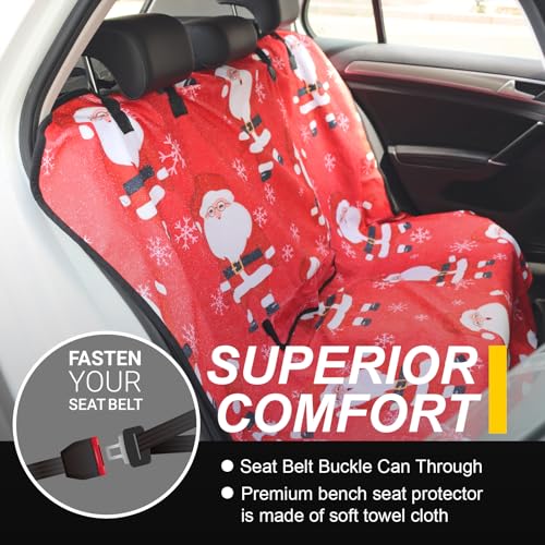 Image of Back Seat Cover for Car Trucks Van SUV Jeep,Waterproof Rear Bench Towel Seat Covers for Dogs and Kids,Automotive Backseat Protector (Santa Claus)