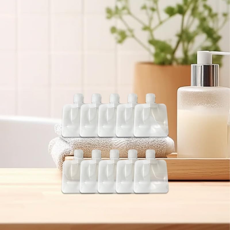 10Pcs 30ml Refillable Travel Squeeze Bags, Transparent Leak‑Proof Reusable Liquid Pouches for Shampoo, Lotion & Cosmetics.