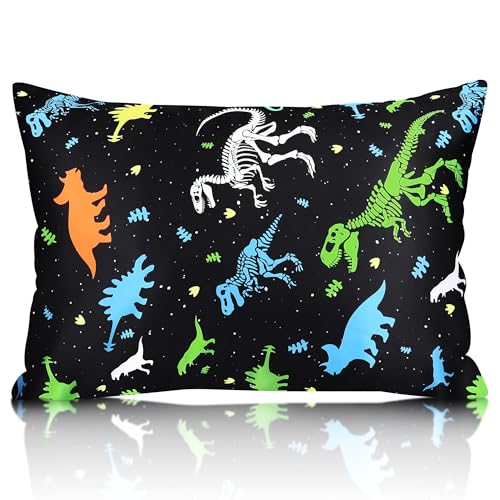 Funda de almohada para niños, funda de almohada suave de dinosaurio, funda de almohada de 30 x 20 pulgadas, funda de almohada de viaje para niños y niñas, funda de almohada transpirable con cierre de