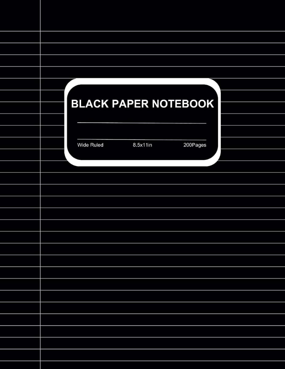Black Paper Notebook for Gel Pens and White Ink | Wide Ruled Journal | 200 Pages | Large Size 8.5" x 11" | Softcover: Black Lined Paper Notebook | For ... Metallic Sharpies | Great Gift for Artists