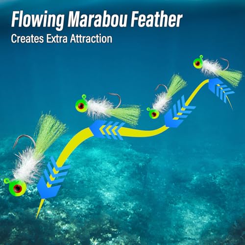 Dr.Fish 10 Pack Tinsel Flash Jig Heads Fishing Crappie Round Ball jig Freshwater Swimbait Marabou Bass Fishing Hook Trout Walleye Panfish Bluegill 1/2oz Chartreuse Orange by Dr.Fish - Used condition - Image 6