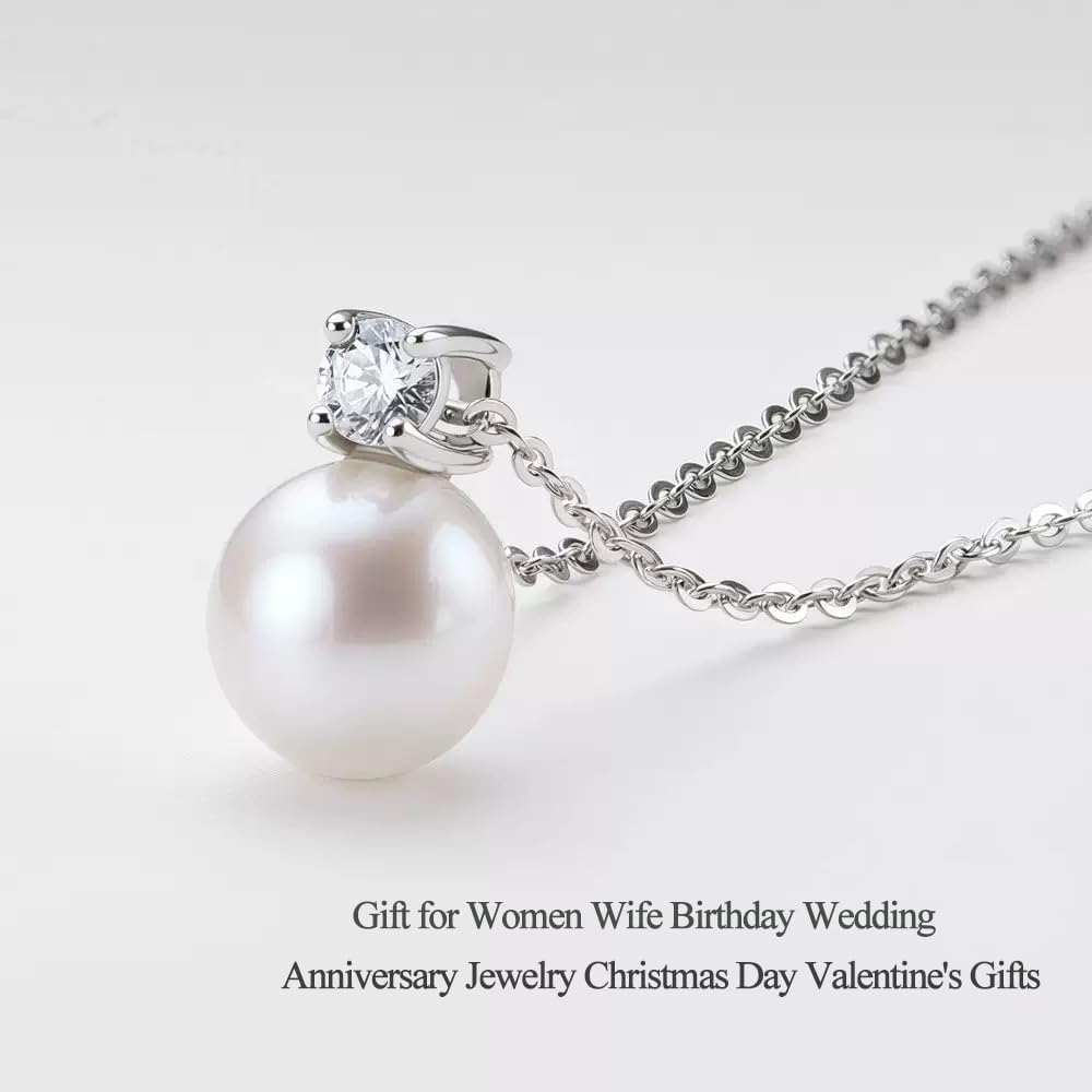 NONNYL Gift for Women Wife- Mothers Day Gifts for Mom Her Couples Present Girlfriend, Gift for Wife Birthday Wedding Anniversary Jewelry Christmas Day Valentine's Gifts- Moissanite Pearl Necklace