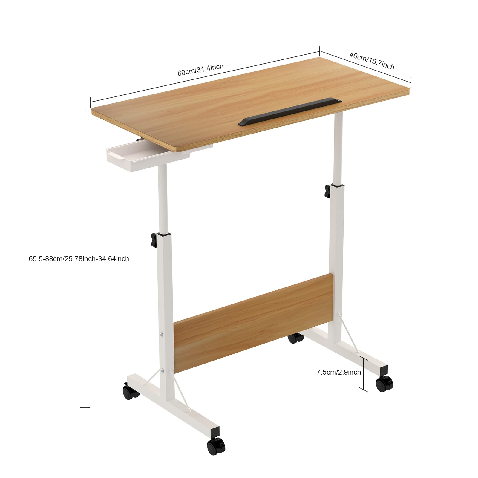 Klapptisch Laptoptisch höhenverstellbarer Schreibtisch mit drehbarer Rollen Portable Faltbar PC Tisch Klein Campingtisch klappbar Beige Arbeitstisch, 80 x 40 cm Foldable Table für Homeoffice Büro