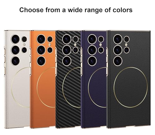 Image of Midkart Leather Case Compatible with Samsung Galaxy S24 Ultra and Compatible with Magsafe Charging Electroplated Hard PC Lightweight Cover, Beige