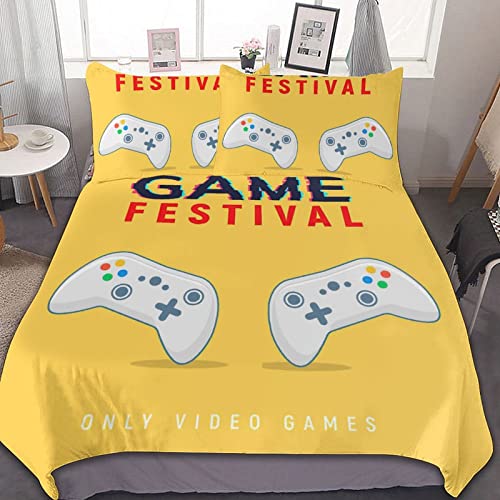 Gamer Gamepad 3 Pieces,Modern Video Game Gamepad Teens Game Room Decor Three-Piece Bed Sheet 100% Soft Microfiber Bed Set Bedroom Decoration Three-Piece Set Twin King (104" X 90")