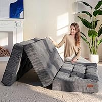 MAXYOYO Tri-Fold Mattress, 6 Inch Tufted Folding Futon Foam Bed, Foldable Floor Mattress Guest Bed Futon Topper Portable Camping Sleeping with Corded Fabric, Dark Grey, 35.4\"x75\"