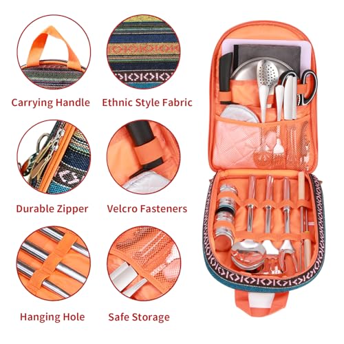 Image of Portable Camping Kitchen Utensil Set-27 Piece Cookware Kit, Stainless Steel Outdoor Cooking and Grilling Utensil Organizer Travel Set Perfect for Travel, Picnics, RVs, Camping, BBQs, Parties and More
