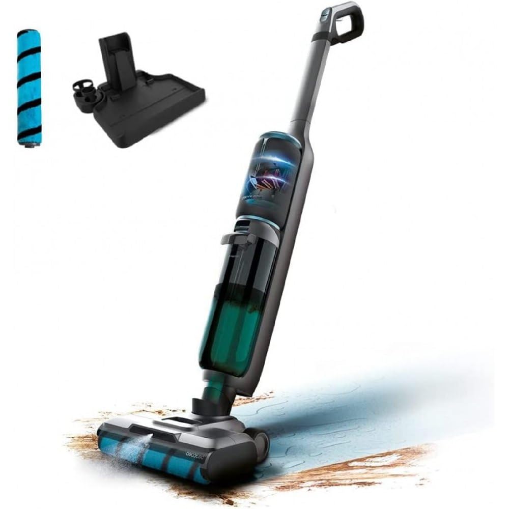 Cecotec Fregona Eléctrica FreeGo Wash&Vacuum Spray. 250 W, Friega y Aspira a la vez, Autonomía 35 mins, Rodillo Wet Jalisco, Spray de Agua, Depósito de Agua Limpia 700 ml y Sucia de 750ml, Base