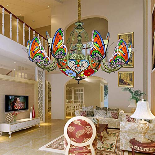 Tiffany Style Baroque Chandelier Light, 6 Heads Butterfly