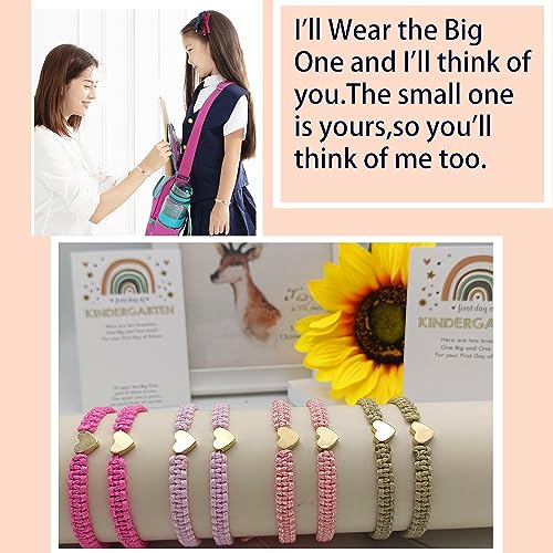 Image of First Day of Kindergarten Bracelets,First Day of School Bracelets for Mom and Daughter,Back to School Bracelet Pre-K Matching Heart Wish Adjustable Bracelet